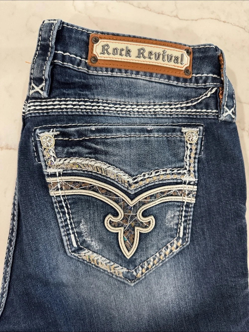 Rock Revival Women's Dark Blue Bootcut Jeans with Embroidered Back Pocket